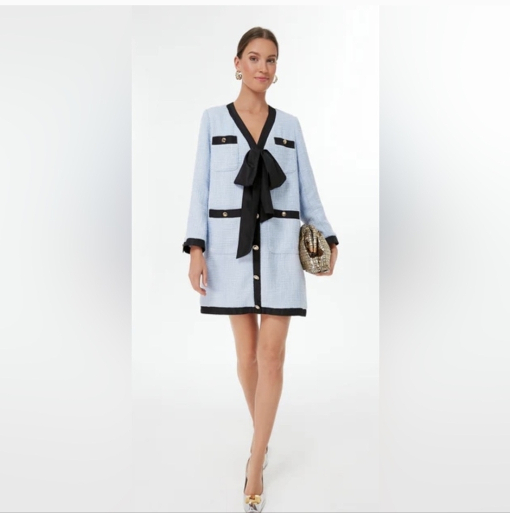 Pomander Place Sky Blue Mini Dress with Black Details